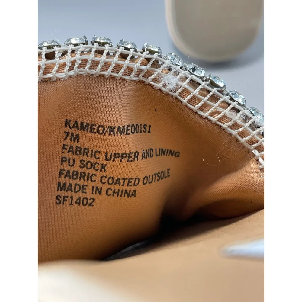 Steve Madden Kameo Rhinestone Slide Sandals Tan Silver Sparkle Flat Womens 7M